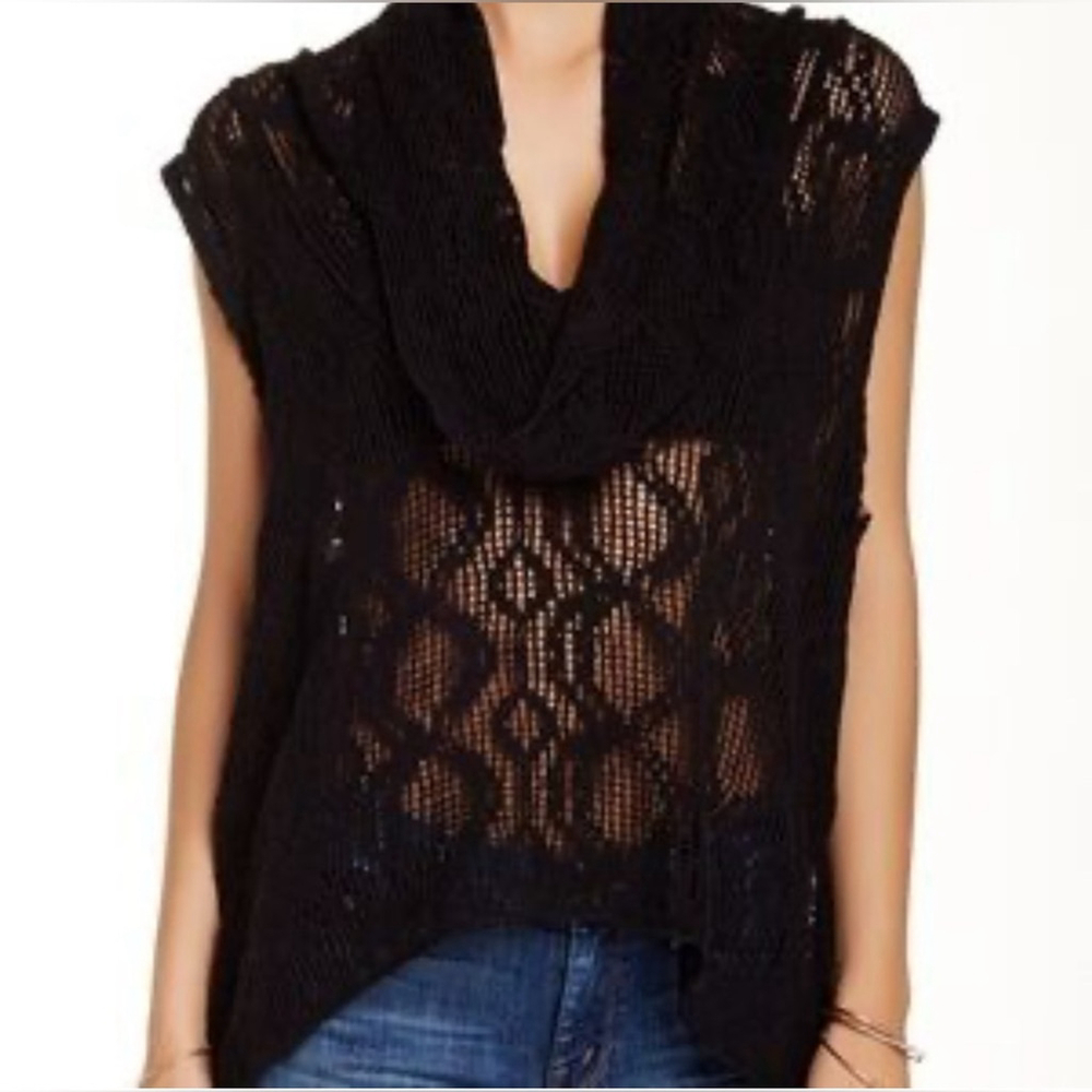 Free People Black Lace Cowl Neck Tunic Top. knit vest